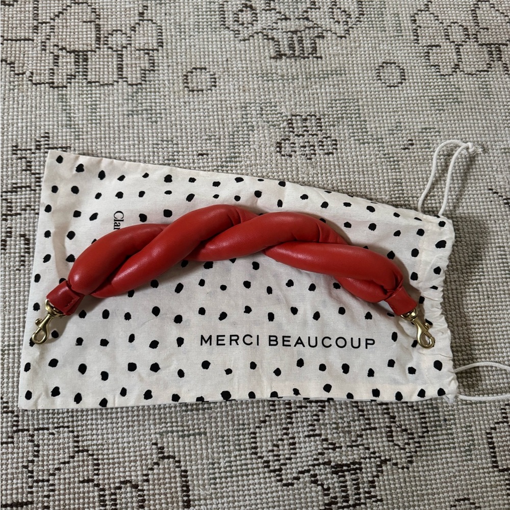 Clare V Twisted Leather Puff Handle, Bright Poppy
